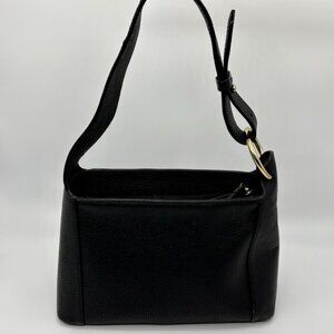 Corder London Florence Purse Black Pebbled Leather Adjustable Strap Metal Accent